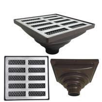 Ralo Anti Cheiro Aluminio 15x15 Reta Tela e Coletor Saída Baixa Marrom Adapt de 40mm até 100mm Ralo Anti Cheiro Aluminio 15x15 Reta Tela e Coletor Saída Baixa Marrom Adapt de 40mm até 100mm