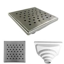 Ralo Anti Odor Inox 304 modelo 15x15 Bolinha Tela e Coletor Branco Saída Adapt de 40mm até 100mm Ralo Anti Odor Inox 304 modelo 15x15 Bolinha Tela e Coletor Branco Saída Adapt de 40mm até 100mm