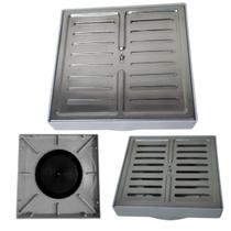 Ralo Antiodor 15x15 Inox Escamoteavel Veneziana com Base Plástico Cinza