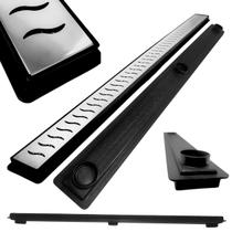 Ralo Baixo para Apartamento e Laje 80cm Inox Ondas SS Cocho Raso Preto com Tela