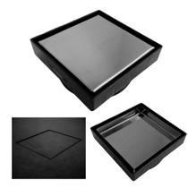 Ralo Banheiro Inteligente 15x15 modelo 2 em 1 Inox Invisível com Base Plástica Preta Sifonado Ralo Banheiro Inteligente 15x15 modelo 2 em 1 Inox Invisível com Base Plástica Preta Sifonado