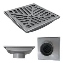 Ralo Cinza Anti Cheiro 20x20 Aluminio Concavo Saída 100mm Sifonado e Tela Anti Insetos