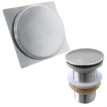 Ralo Click 10x10 Inox E Valvula Ralo De Pia 1 1/4 Kit Banheiro Brilhoso Tampa Ralo Quadrado 10cm E Valvula Click Escoamento Pia 40mm Lavatorio Lavabo