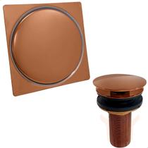 Ralo Click 10x10 Rose Gold Inox Valvula Ralo De Pia 7/8 Kit Banheiro Luxo Ralo Quadrado 10cm Valvula Click Para Escoamento Pia 30mm Lavatorio Lavabo - Dona D.cor