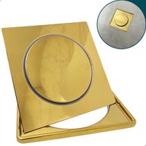 Ralo Click com Porta Grelha Dourado Inox 15x15 Kit Banheiro Caixilho Quadrado Suporte Ralo Antiodor 15cm Ralo Click com Porta Grelha Dourado Inox 15x15 Kit Banheiro Caixilho Quadrado Suporte Ralo Antiodor 15cm