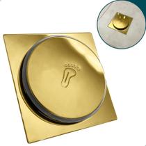 Ralo Click Dourado 10x10 Aço Inox Ralo Inteligente Quadrado para Banheiro Lavabo 10cm Escoamento Box Lavanderia Antiodor Tampa Dourada Gold Brilhoso
