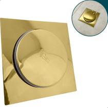 Ralo Click Dourado 15x15 cm Aço Inox Ralo Piso Box Banheiro 15cm Escoamento Lavanderia Gold Brilhoso