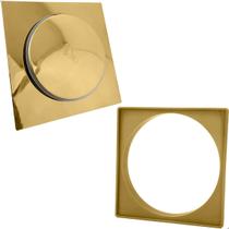 Ralo Click Dourado Inox 15x15 E Porta Grelha De Plástico Quadrado Kit Banheiro Box Caixilho Suporte Ralo Tampa Caixa Sifonada