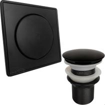 Ralo Click E Porta Grelha 15x15 Valvula Click 1 1/4 Aço Inox Kit Banheiro Completo Preto Fosco Caixilho Quadrado 15cm Ralo Escoamento Pia 40mm Black