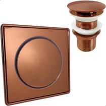 Ralo Click E Porta Grelha 15x15 Valvula Click 1 1/4 Aço Inox Kit Banheiro Completo Rose Gold Caixilho Quadrado 15cm Ralo Escoamento Pia 40mm