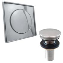 Ralo Click E Porta Grelha 15x15 Valvula Click 7/8 Aço Inox Kit Banheiro Completo Brilhoso Caixilho Quadrado 15cm Ralo Escoamento Pia 30mm Ralo Click E Porta Grelha 15x15 Valvula Click 7/8 Aço Inox Kit Banheiro Completo Brilhoso Caixilho Quadrado 15cm Ralo Escoamento Pia 30mm