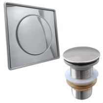 Ralo Click E Porta Grelha Inox 15x15 E Valvula Click 1 1/4 Kit Banheiro Completo Caixilho Quadrado 15cm Ralo Pia Escoamento 40mm Ralo Click E Porta Grelha Inox 15x15 E Valvula Click 1 1/4 Kit Banheiro Completo Caixilho Quadrado 15cm Ralo Pia Escoamento 40mm