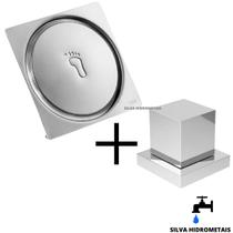 Ralo Click Inteligente 10x10 Cm Quadrado Inox Acabamento Quadrado Registro Pressão 100% metal Padrão Deca