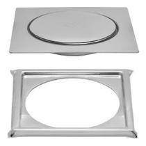 Ralo Click Inteligente Quadrado Inox 10x10 cm + Porta Grelha