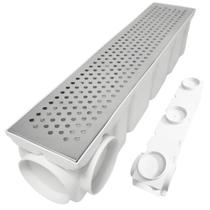 Ralo Completo Inox Furos 10cm X 50cm Cocho Escoamento Branco 7 Saídas 75mm