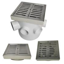 Ralo de Banheiro 15x15 Inox Abre Fecha Veneziana 15x15 Base Bege e Caixa Sifonada 150mm