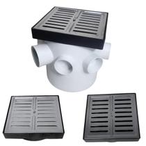 Ralo de Banheiro 15x15 Inox Abre Fecha Veneziana 15x15 Base Preto e Caixa Sifonada 150mm