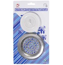 Ralo de inox para pia 7,5cm de ø + tampa de plastico 5,5cm de ø na cartela