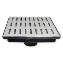 Ralo de Inox Polido modelo 30x30 com Caixa Coletora Saída Baixa e Tela - Ficone Reis