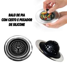 Ralo De Pia De Inox E Silicone Com Cestinho Flexível