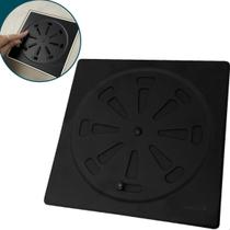Ralo Grelha Preto Fosco 15x15 Quadrado Tampa Abre e Fecha Rotativo Com Fecho Aço Inox 201 Ralo Para Banheiro Veda Cheiro