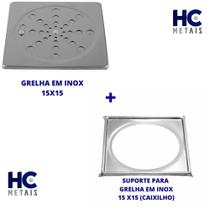Ralo Grelha Quadrado Inox 15x15 Com fecho e Com Caixilho