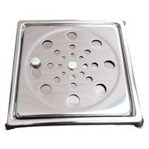 Ralo Grelha Tampa Inox Polido Quadrada 10x10 Anti Insetos e Odor Com Aro De Fixação Caixilho