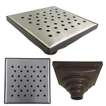 Ralo Inox 304 modelo 15x15 Bolinhas com Tela e Coletor Marrom Saída Adapt de 40mm até 100mm