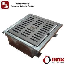 Ralo inox classic com sifão inox e saída em baixo no centro - inox 304 - 30x30x11 cm