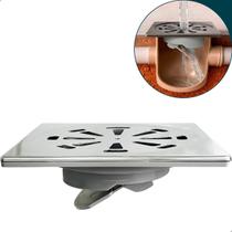 Ralo Inox Grelha Quadrado 15x15 Com Válvula Automatica Antirretorno Anti inseto Veda Cheiro Para Banheiro Box Lavanderia