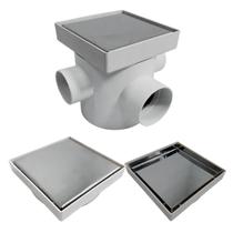 Ralo Inteligente 10x10 modelo 2 em 1 Inox Invisível com Base Branco + Caixa Sifonada 100mm