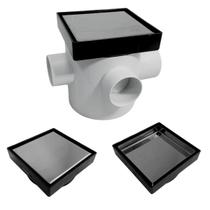 Ralo Inteligente 10x10 modelo 2 em 1 Inox Invisível com Base Preta + Caixa Sifonada 100mm