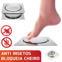Ralo Inteligente 15x15 Cm Click Up De Aço Inox Para Banheiros Com Anti Odor E Insetos - MM VARIEDADES