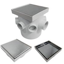 Ralo Inteligente 15x15 modelo 2 em 1 Inox Invisível com Base Branco + Caixa Sifonada 150mm Ralo Inteligente 15x15 modelo 2 em 1 Inox Invisível com Base Branco + Caixa Sifonada 150mm