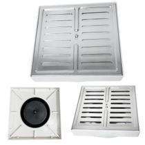 Ralo Inteligente 15x15 modelo Veneziana Inox Abre Fecha com Base Branco Ralo Inteligente 15x15 modelo Veneziana Inox Abre Fecha com Base Branco