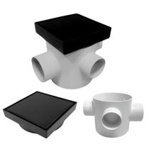 Ralo Inteligente Antiodor Quadrado 10x10 Oculto Preto Fosco Tela Sifão + Caixa Sifonada 100mm