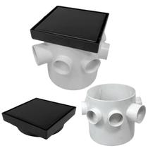 Ralo Inteligente Antiodor Quadrado 15x15 Oculto Preto Fosco Tela Sifão + Caixa Sifonada 150mm