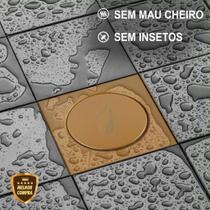 Ralo Inteligente Click 10x10 cm para Banheiro em Aço Inox Dourado Quadrado Cód. 2722