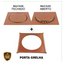 Ralo Inteligente Click 10x10 cm para Banheiro Inox Bronze Quadrado + Porta Grelha Caixilho Cód. 5968