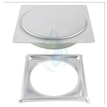 Ralo Inteligente Click 10x10 cm para Banheiro Inox Cromado Quadrado + Porta Grelha Caixilho Cód. 3766