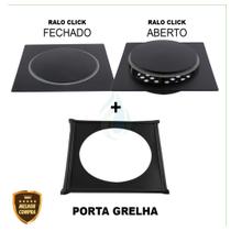 Ralo Inteligente Click 10x10 cm para Banheiro Inox Preto Quadrado + Porta Grelha Caixilho Cód. 6834 Ralo Inteligente Click 10x10 cm para Banheiro Inox Preto Quadrado + Porta Grelha Caixilho Cód. 6834