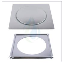 Ralo Inteligente Click 15x15 cm para Banheiro Inox Cromado Quadrado + Porta Grelha Caixilho Cód. 3424