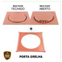 Ralo Inteligente Click 15x15 cm para Banheiro Inox Rose Quadrado + Porta Grelha Caixilho Cód. 1087