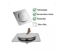 Ralo Inteligente Click Banheiro Lavabo 15x15cm inox