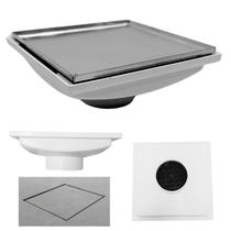 Ralo Invisível Oculto 20x20 Cola Piso Coletor Branco Saída Baixa tubo de 100mm