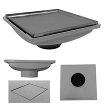 Ralo Invisível Oculto 20x20 Cola Piso Coletor Cinza Saída Baixa tubo de 100mm Ralo Invisível Oculto 20x20 Cola Piso Coletor Cinza Saída Baixa tubo de 100mm