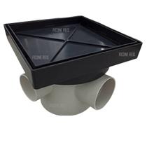 Ralo Invisível Sifonado 15x15 Preto Banheiro modelo Porcelanato Colar Piso com Caixa Sifonada 100 - Ficone Reis