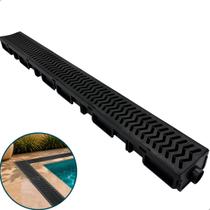Ralo Linear 10x100cm Pluvial Preto Com Coletor Modular Grelha Para Piscina Sequencial Infinita Multi Saídas Varanda
