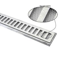 Ralo Linear 10x50 Grelha Aluminio C/suporte E Tela Anti Inseto - Hidrovalco