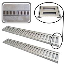 Ralo Linear 7x100 Grelha Alumínio e Aro (2 pcs de 50cm) Coleta Água Pluvial Quintal Área Externa